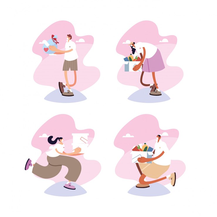 Vector 얼굴 마스크를 착용 배달 사람들