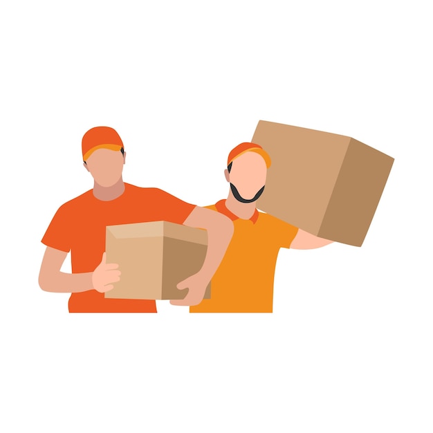 delivery person holding orange uniform parcel box