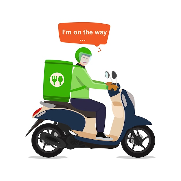 Delivery person riding motorcycle