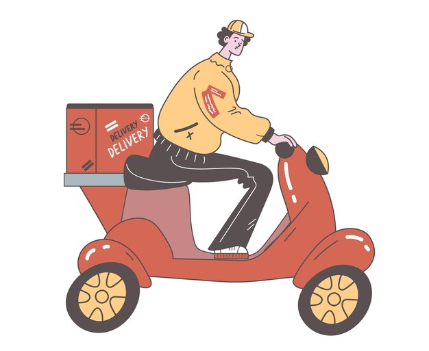 Delivery person on scooter bicycle isolated concept graphic design illustration element