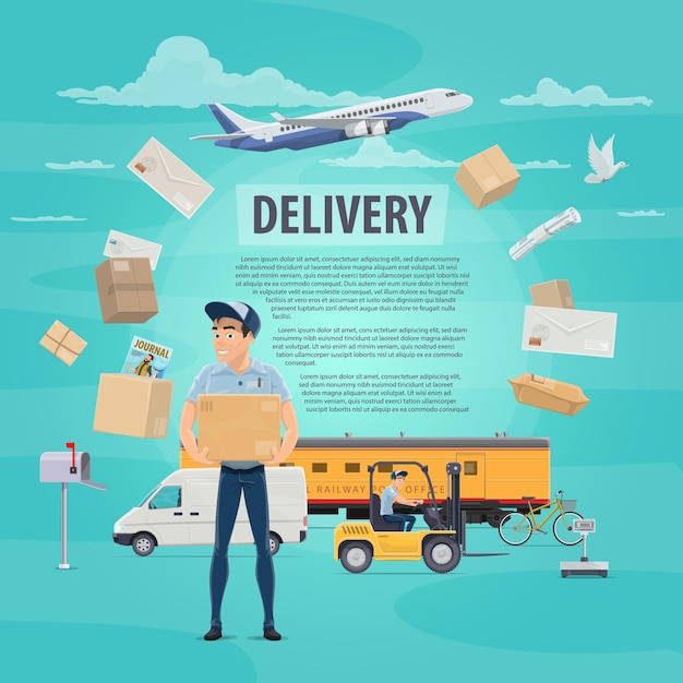 Delivery of post mail service vector poster