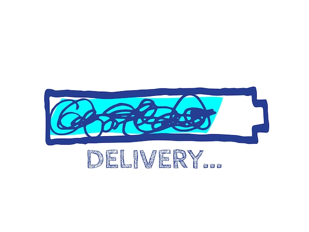 Delivery Progress Bar Status.  Courier Service Vector Hand Drawn Loader. Website Sketch Bar with Adjustable Fill Part. Preloder Illustration. Infographic Element with 90% Complete Indicator.