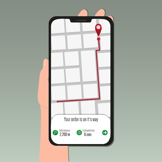 Vector delivery route in the screen of the smarphone.