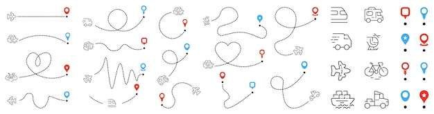 Delivery route with different transportation and pin map pointer