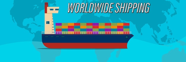 Vector delivery sea freight cargo ships. worldwide ship. containers vector illustration