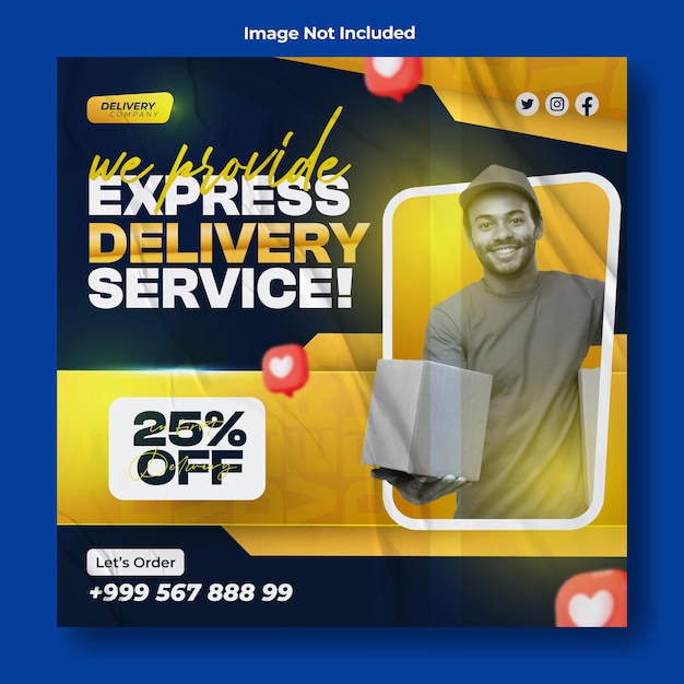 Delivery service ad promotional social media or Instagram post template design