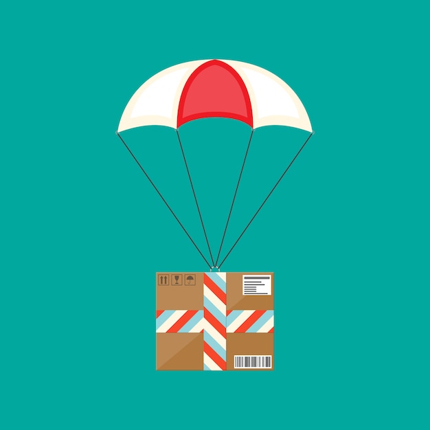 Vector delivery service, air shipping. parachute with box