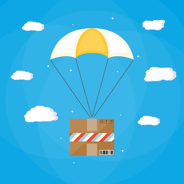 Delivery service, air shipping. parachute with box