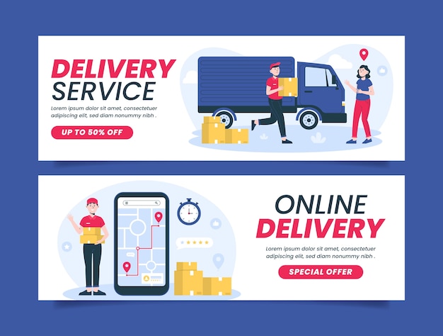 Vector delivery service banner set