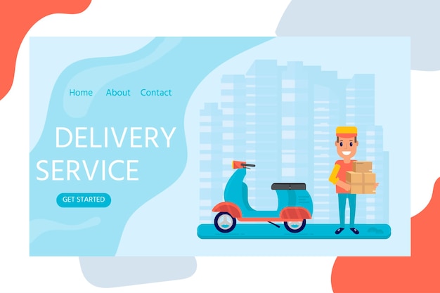 Vector delivery service concept for landing web page mobile apps with