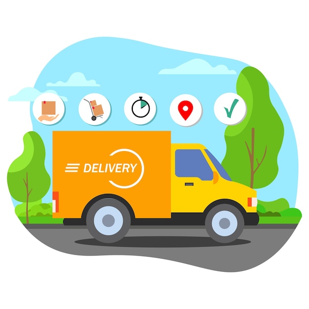 Vector delivery service delivery icons on nature background