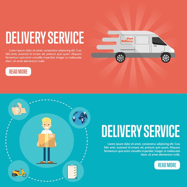 Delivery service horizontal website banner templates