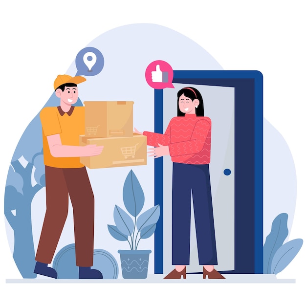 Vector delivery service illustrator_a woman is receiving a parcel