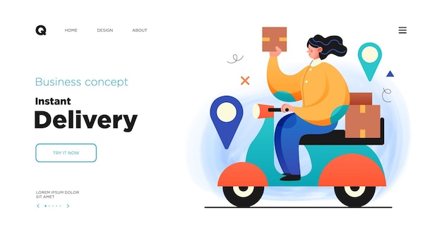 デリバリーサービスランディングページテンプレートウェブサイトデザインビジネスコンセプトイラストモダンスタイル