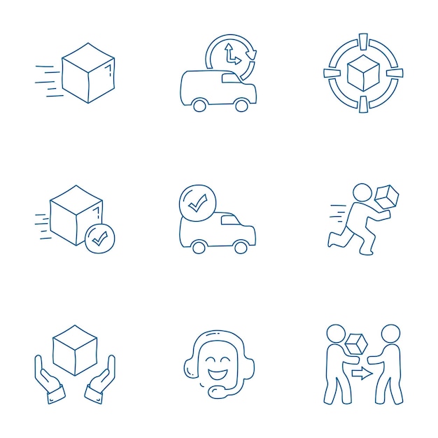 Vector delivery service line icon set delivery doodle icon collections