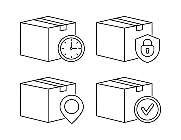 Delivery service steps delivery boxes logistics delivery line icons set