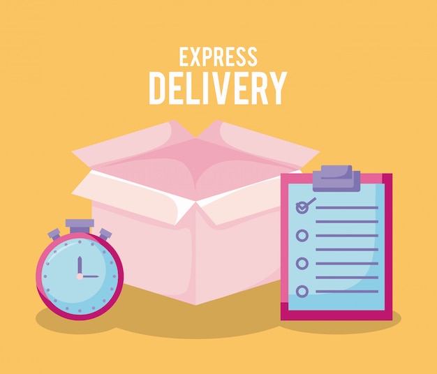 Delivery service with box and set icons