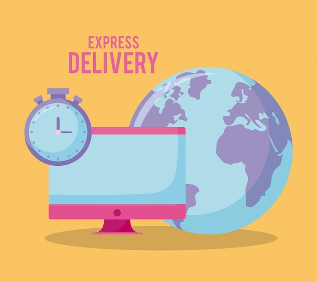 Delivery service with planet earth and set icons