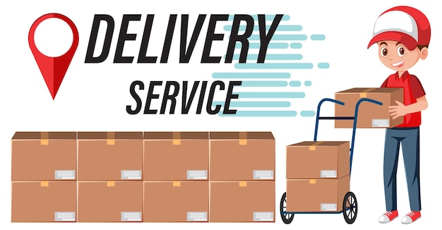 Delivery Service wordmark with courier delivering packages