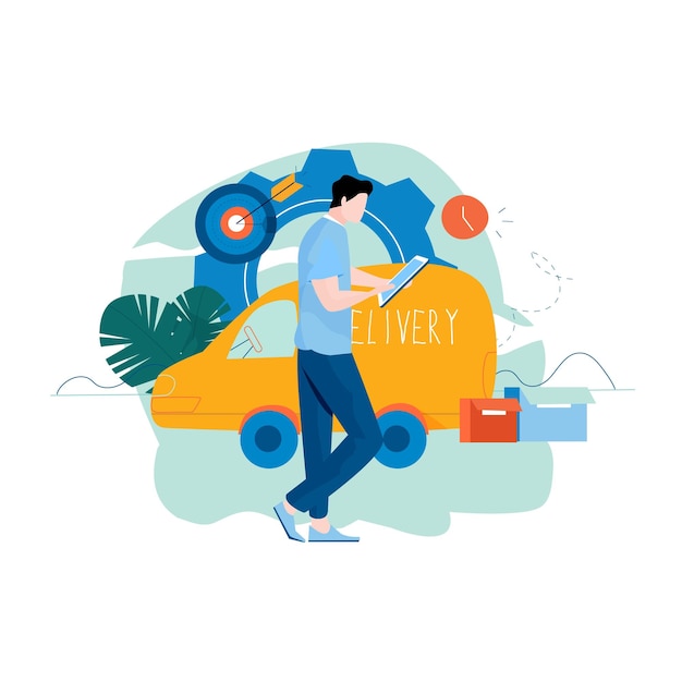 Delivery services fast home delivery courier cargo shipment flat vector illustration design