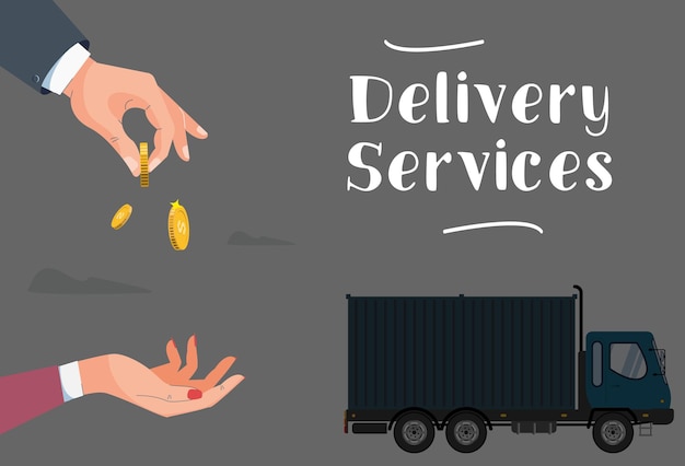 Delivery Services. Truck cer and hnd with money