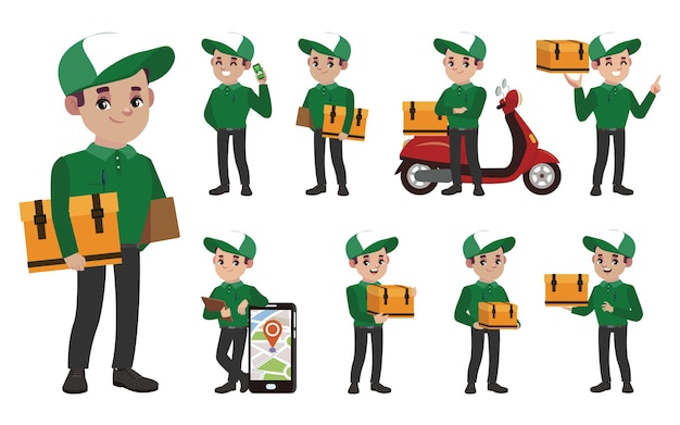 Delivery staff with different poses