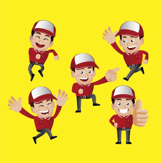 Delivery staff with different poses