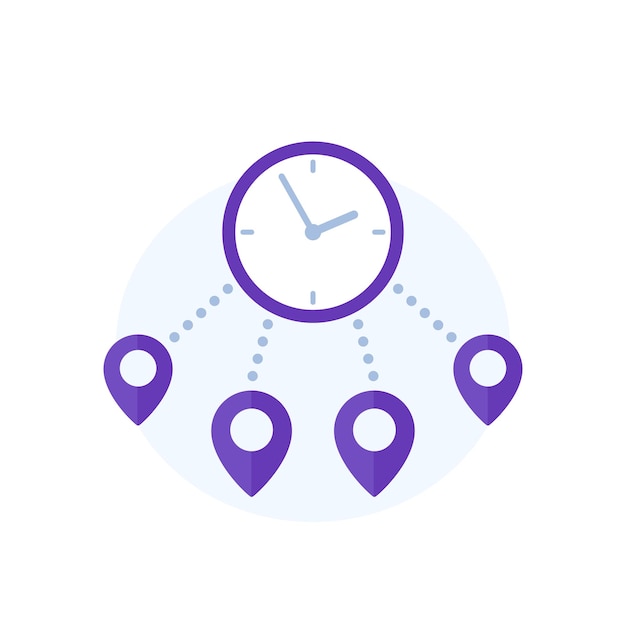 Delivery time icon with destination marks and clock