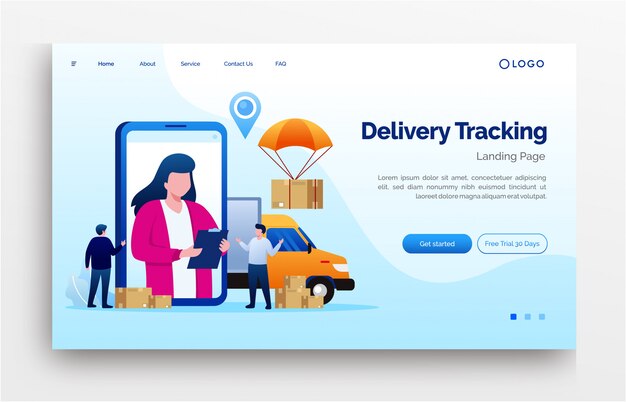 Delivery tracking landing page website illustration flat   template eps