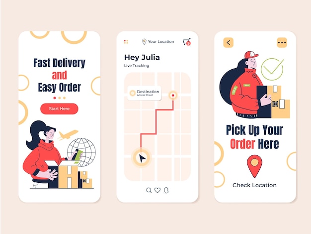 Vector delivery tracking order mobile app flat modern design