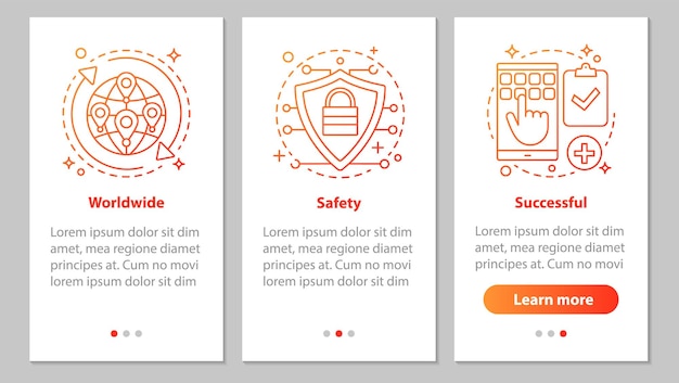 Доставка и торговля на экране страницы мобильного приложения с линейными концепциями Успешные во всем мире безопасные шаги графические инструкции UX UI GUI векторный шаблон с иллюстрациями
