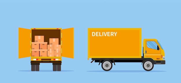 Delivery truck isolated on blue background