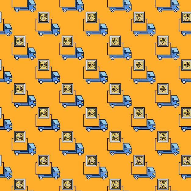 Delivery Truck and QR Code vector colored seamless pattern