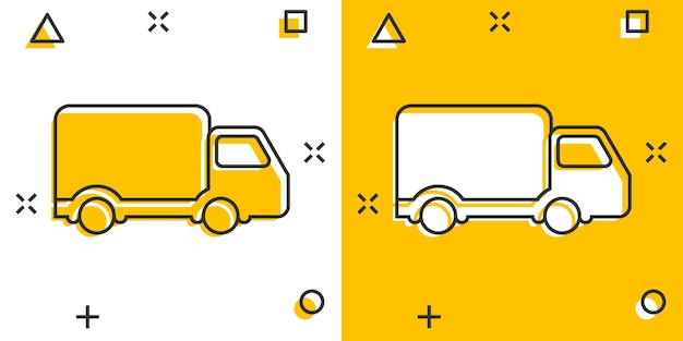 Иконка знака грузовика доставки в комическом стиле векторная иллюстрация фургона на белом изолированном фоне