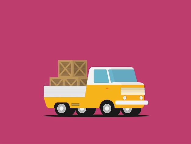 Delivery truck with wooden boxes and truck with tent Flat vector set