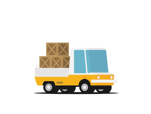 Vector delivery truck with wooden boxes and truck with tent flat vector set