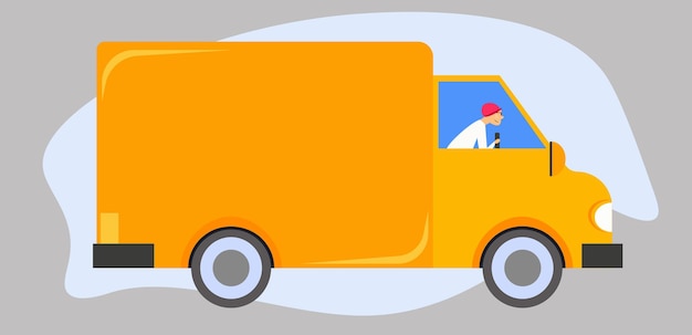 Vector delivery van with a delivery man