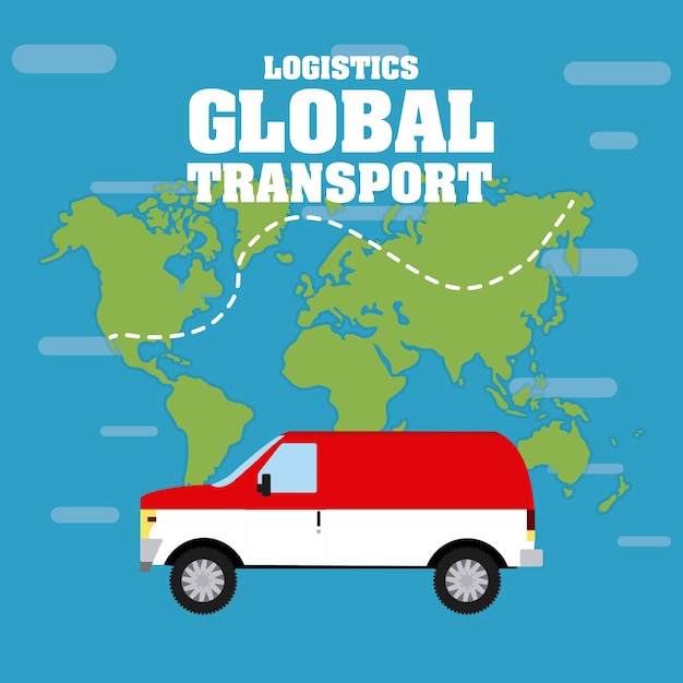 Delivery vehicle over world map background