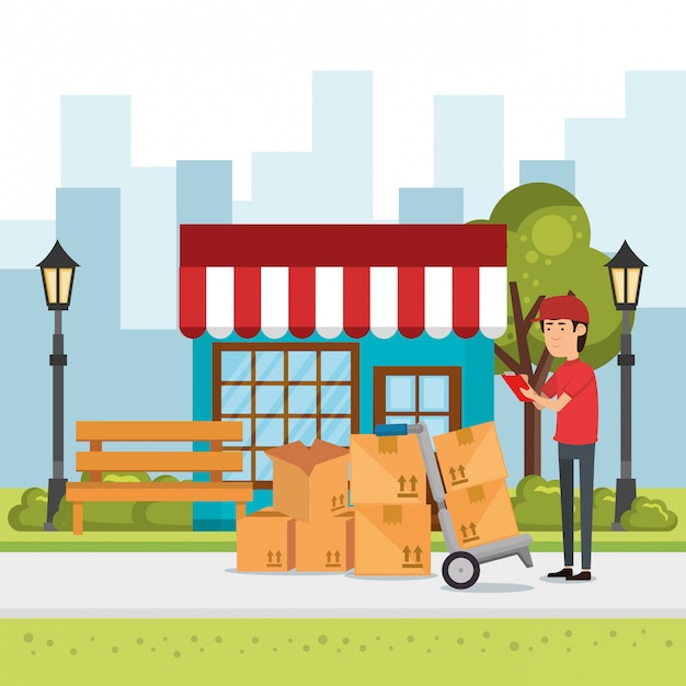 delivery worker with packages