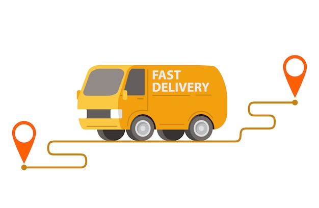 Delivery yellow van carrying parcels on points.Cargo car.on a white background.