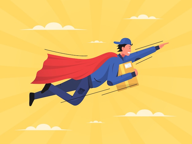 Vector deliveryman flying wear capes illustration