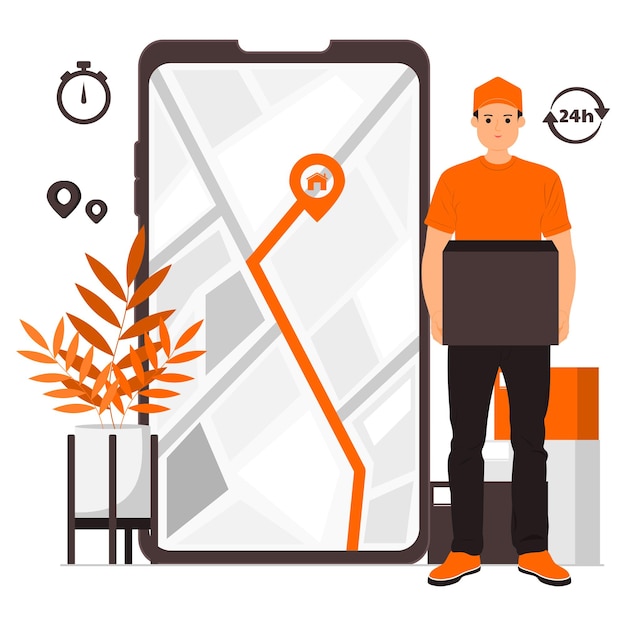 Deliveryman ready to deliver the package to its destination illustration