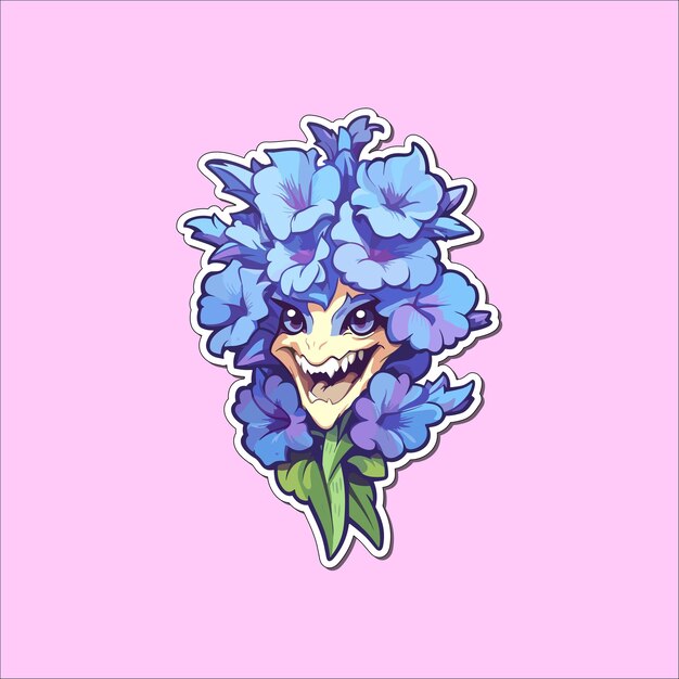 Adesivo delphinium kawaii illustrazione di cartoni animati