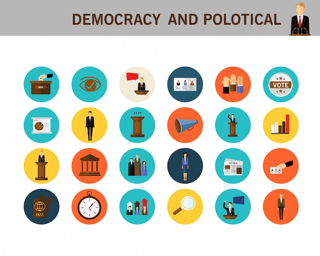 Democracy and Political concept flat icons.