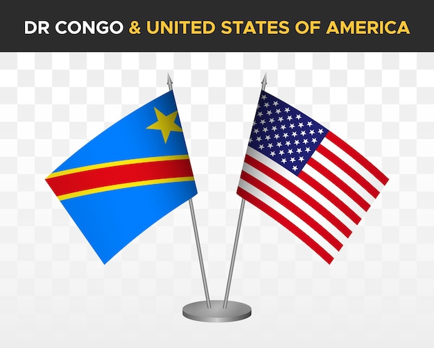 Repubblica democratica del congo vs usa stati uniti america desk flag mockup isolato illustrazione vettoriale 3d
