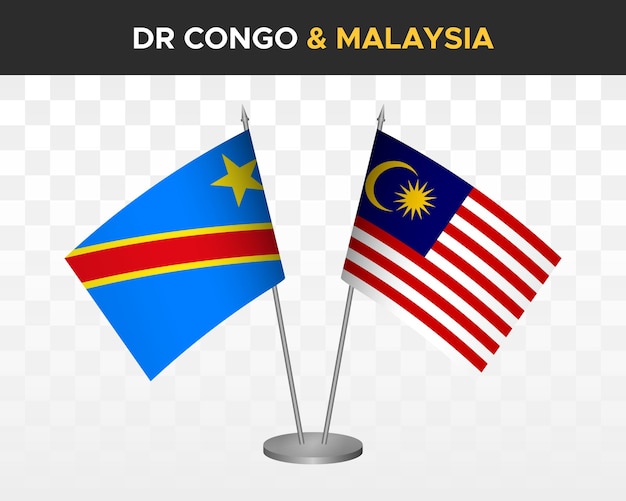 Democratic Republic Congo DR vs malaysia desk flags mockup isolated 3d vector illustration