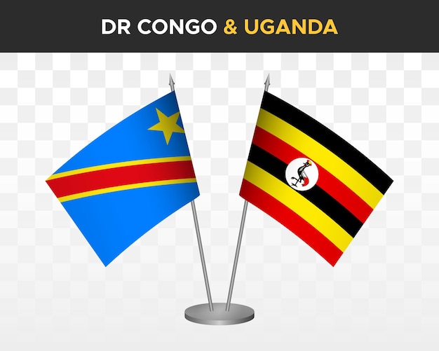 Democratic Republic Congo DR vs uganda desk flags mockup isolated 3d vector illustration