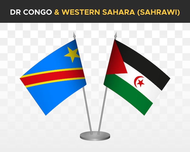 Democratic Republic Congo DR vs western sahara desk flags mockup isolated 3d vector illustration
