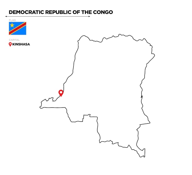 Mappa della repubblica democratica del congo con bandiera nazionale e confini della capitale kinshasa