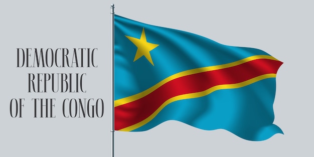 Democratic Republic of the Congo waving flag on flagpole.